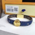 Unisex High Quality Louis Vuitton Circle Reversible Logo Monogram Brown  Leather & Blue CanvasYellow Gold Denim Bracelet M6561E