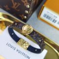 Unisex High Quality Louis Vuitton Circle Reversible Logo Monogram Brown  Leather & Blue CanvasYellow Gold Denim Bracelet M6561E