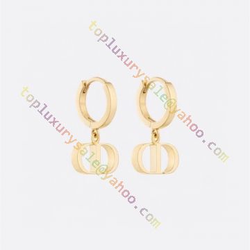 Christian Dior Yellow Gold Plated Classic Petit CD Logo Pendant Females  Hoop Earrings High End Jewellery