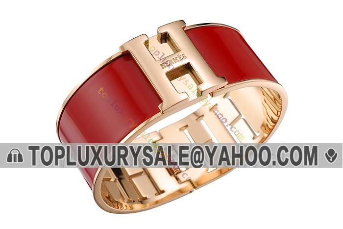 Hermes Yellow Gold Plated H Logo Buckle Red Enamel Bangle Hot Girl