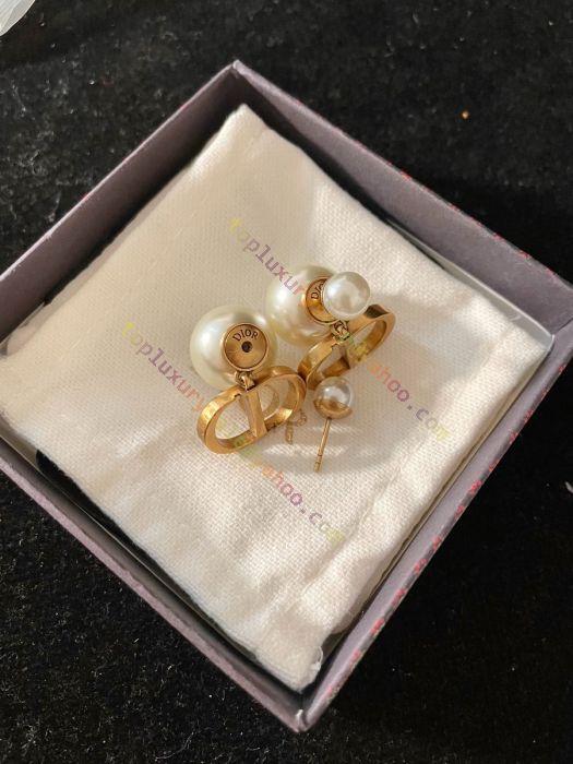 Dior Tribales Earrings Gold-Finish Metal and White Resin Pearls